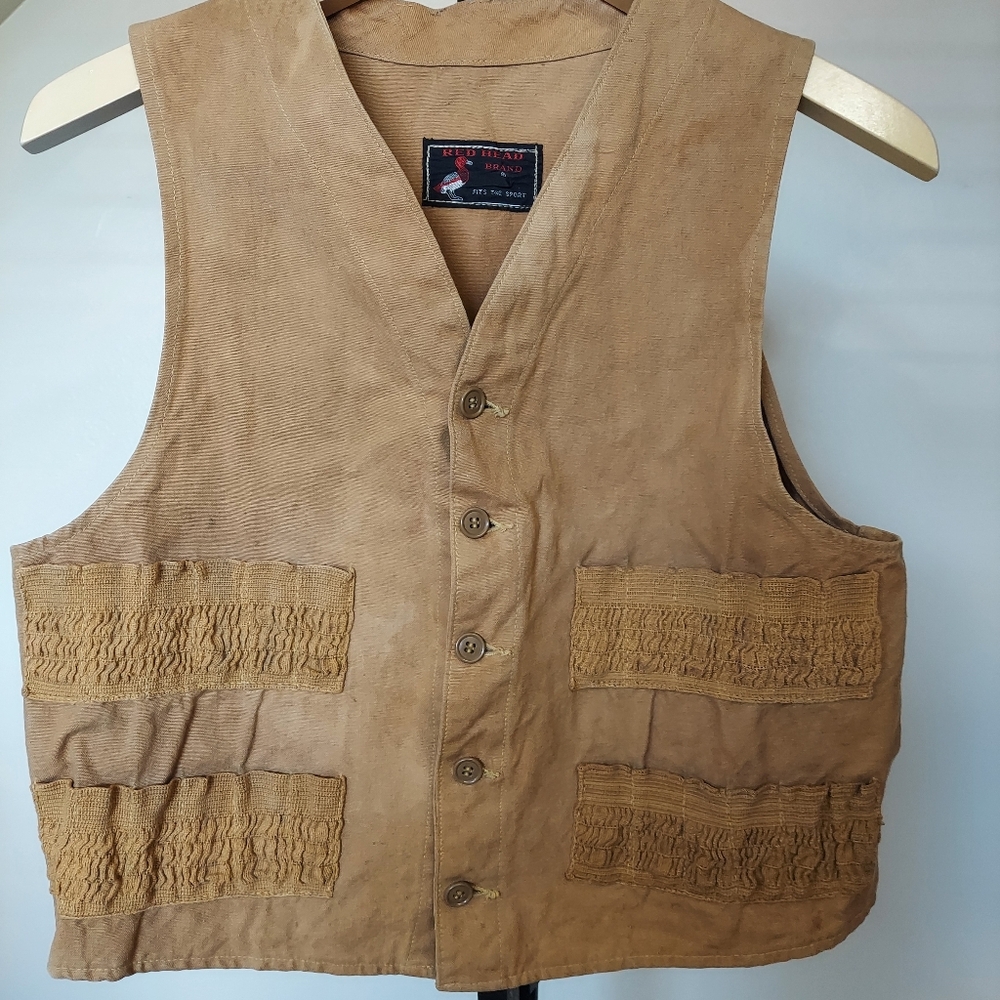 Vintage Red Head Field Vest Childs Brown Canvas Shooting Hunting 60s 70s Large? - Picture 1 of 2